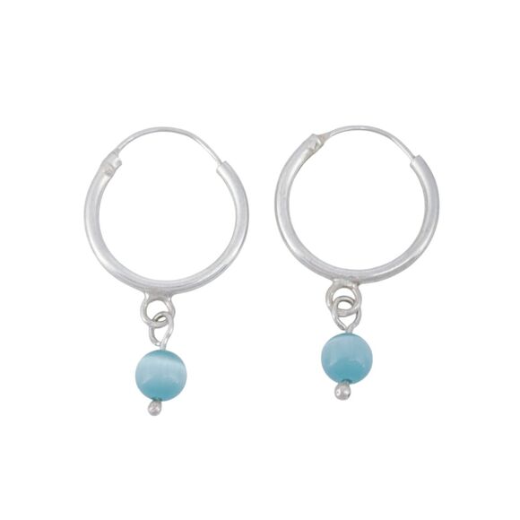 Vintage Sterling Silver 925 2cm Blue Glass Beads Hoop Earrings - Picture 3 of 5